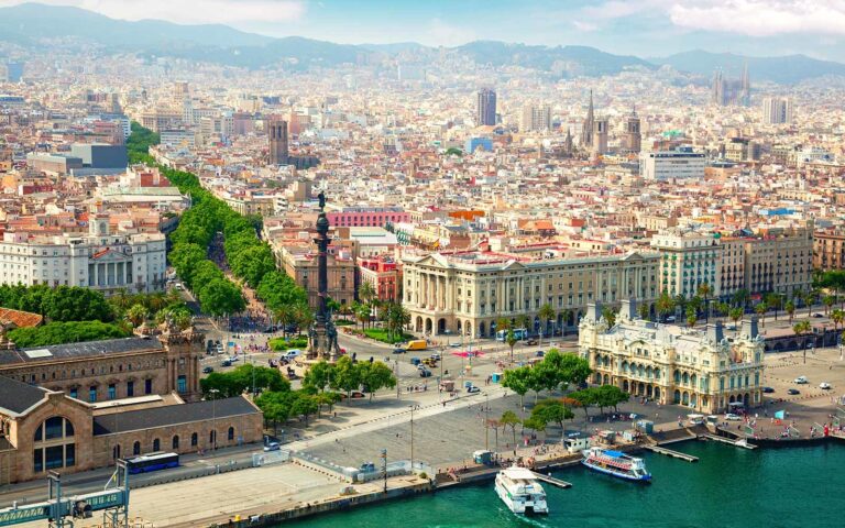 Barcelona and its waterfront viewed from above